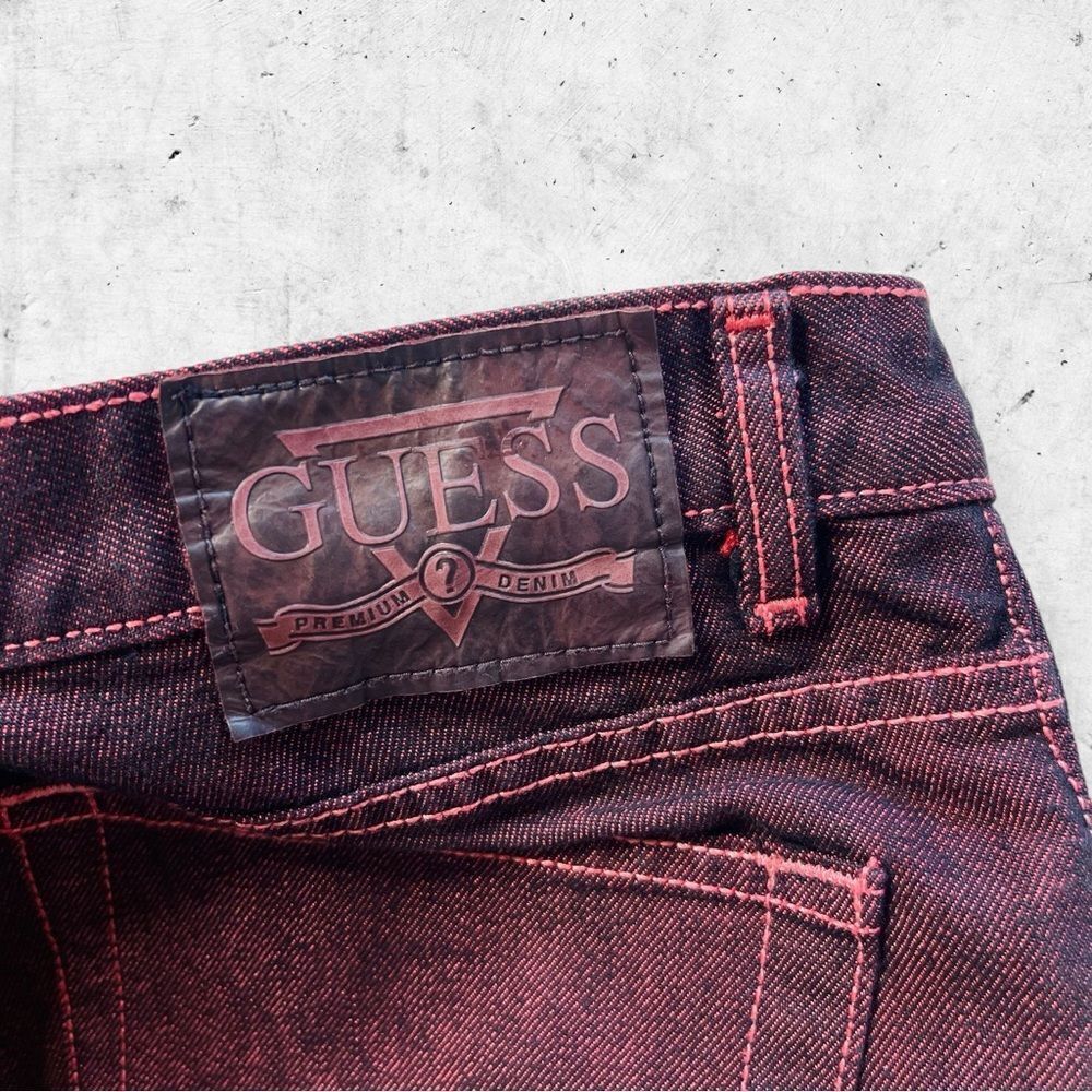 Vtg 90s Guess Jeans USA Jeans, Relaxed Boot Leg, Garment Dye Red Denim, 30 x 28 - Picture 8 of 9